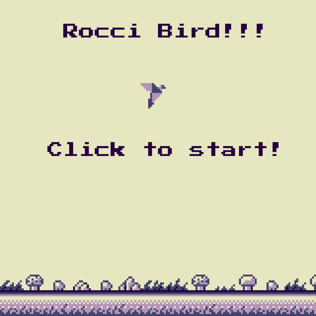 Rocci Bird title screen — a culebra Canvas game